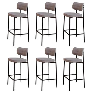 Imagem de Banqueta Alta Bar Estofada Kit 6 Ella M25 Linho Cinza Cl - Mpozenato