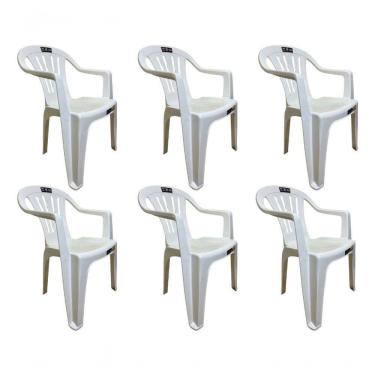 Imagem de 06 Cadeira Poltrona Plástico Mor Resistente Braço Bela Vista