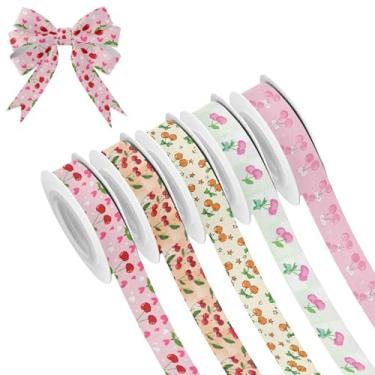 Imagem de SEHANY 5 rolos de fita de Natal 0,59 polegadas 5 jardas fitas de tecido cereja vermelha fitas de cetim festival fitas decorativas de Natal para embrulho de presente faça você mesmo artesanato grinalda