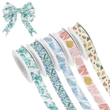 Imagem de SEHANY 5 rolos de fita de Natal 0,59 polegadas 5 jardas folhas verdes fitas de tecido festival fitas de cetim fitas decorativas de Natal para embrulho de presente faça você mesmo artesanato grinalda