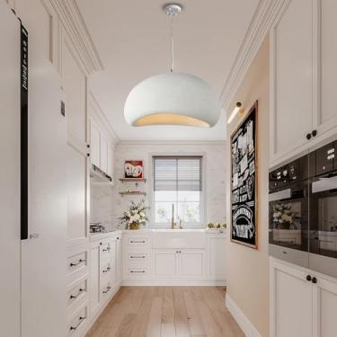 Imagem de Luminárias pendentes para cozinha em estilo escandinavo, iluminação pendente sobre a ilha, luminária para sala de jantar, lustre moderno Wabi-sabi com base E27, aparência de cimento e concre