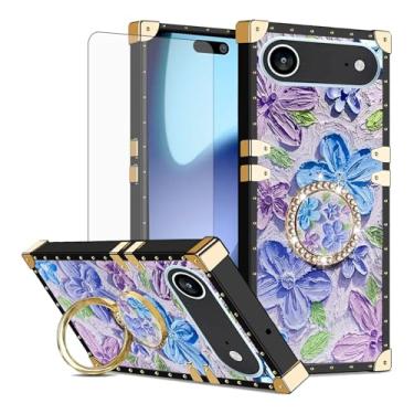 Imagem de Asuwish Capa de celular para iPhone 17 Air 6,6 polegadas capa magnética com protetor de tela de vidro temperado e pintura flor anel protetor à prova de choque suporte rígido i Phone17 i17 17Air