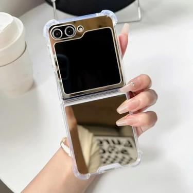 Imagem de Capa espelhada fashion para Samsung Galaxy Z Flip 5 6 7 5g Flip6 Flip7, capa protetora espelhada cosmética dourada (Para Samsung Z Flip 7/Dourada)