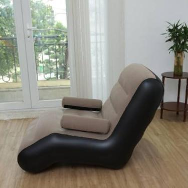 Imagem de Espreguiçadeira Inflável em PVC Flocado, Cinza e Azul, 75x78x80cm, com Bomba Inclusa, Capacidade 100kg