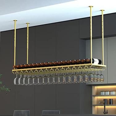 Imagem de Prateleiras de vinho de ferro de teto, altura ajustável, taças de metal para vinho, prateleira de taça de vinho pendurada, prateleira de decoração de bar de restaurante
