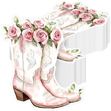 Imagem de Janlaugh 100 peças de guardanapos de papel floral rosa vaqueira ocidental guardanapos florais papel nó laço toalha de convidado toalhas de mão descartáveis para chá de panela decoração de mesa de