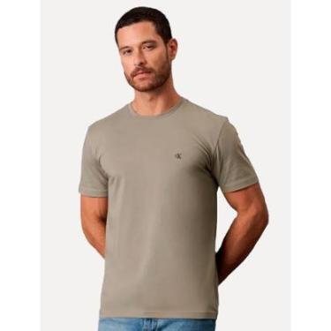 Imagem de Camiseta Calvin Klein Jeans Masculina CK Bordado Peito Cáqui Médio-Masculino