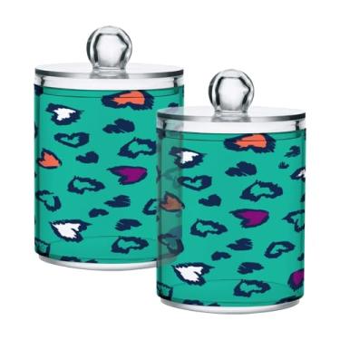 Imagem de Qilmy Pacote com 2 suportes Leopard Qtip, frascos de boticário de 400 ml, vasilha organizadora de banheiro para Qtips, cotonetes, bolas de algodão, almofadas cosméticas, irrigadores dentais, sais de