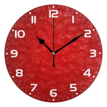 Imagem de JUZIHAI Relógio de parede vermelho silencioso, sem tique-taque, relógios de parede redondos operados por bateria, fácil de ler, relógio decorativo de parede para casa, cozinha, sala de estar, quarto