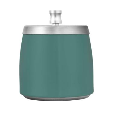 Imagem de Qilmy Cinzeiro de aço inoxidável verde escuro com tampa - Cinzeiro de cigarro à prova de vento sem cheiro sem fumaça para casa, escritório, carro, pátio, varanda (uso interno e externo)