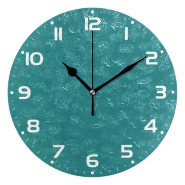Imagem de JUZIHAI Relógio de parede liso, verde-petróleo, cor sólida, silencioso, redondo, sem tique-taque, operado por bateria, fácil de ler, relógio decorativo de parede para casa, cozinha, sala de estar