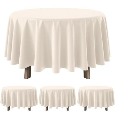 Imagem de YIDAKO 3 toalhas de mesa bege para mesas redondas, toalha de mesa descartável de plástico marfim, capa de mesa creme à prova d'água para aniversários, casamentos, decorações de festa de aniversário