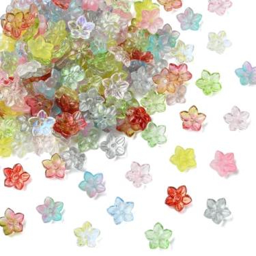 Imagem de KitBeads 200 peças de contas de vidro transparentes aleatórias em forma de flor, tampas florais, mini finais, contas pintadas para fazer joias, pulseiras, brincos, chaveiros, canetas, artesanato
