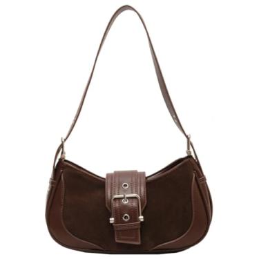 Imagem de Mini bolsa de ombro de camurça para mulheres retrô bolsa crescente Y2K bolsa de mão Hobo bolsa transversal com alça ajustável, Café, Medium