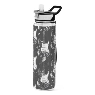 Imagem de ODAWA Black Guitars Garrafa de água grande de 946 ml com canudo e alça Tritan copo esportivo à prova de vazamento