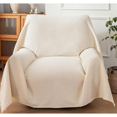 Imagem de Capa de sofá para animais de estimação, poltrona, grande, para 1 almofada, antiderrapante, lavável, manta de sofá de chenille com borla, protetor de móveis, adequado para animais de estimação, bege