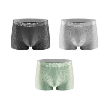 Imagem de Conjunto De 3 Cuecas Boxer Masculinas De Seda Gelada Tamanho Grande, L