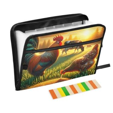 Imagem de Pasta de arquivo expansível de galo de fazenda e vaca A4 Pasta sanfonada de documentos em papel para escola e escritório