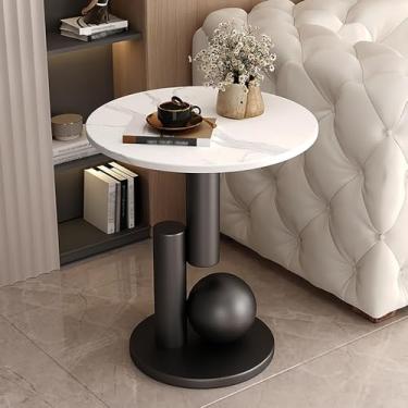Imagem de Mesa de canto redonda, mesa lateral moderna de luxo, mesas laterais de mármore para sala de estar, mesa de centro estética criativa de cabeceira para sofá, quarto, sofá, pátio, varanda (branco e preto