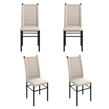 Imagem de Kit de 4 Cadeiras para Mesa de Jantar - Estofadas em Couro Sintético Luxo, Quadrado com Tubo Preto, Elegantes e Confortáveis (OffWhite)