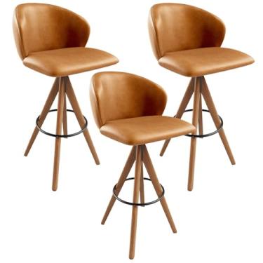 Imagem de Kit 03 Banquetas Alta Giratória Bar Cozinha Sala de Jantar Bar Mia L02 Couríssimo Whisky - Lyam Decor