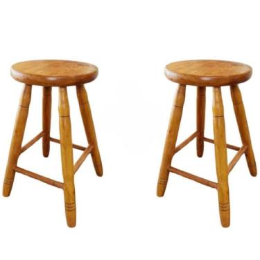 Imagem de Kit Bancos de madeira maciça, Banqueta Tamborete Casa Bar Restaurante(2 Bancos médios)