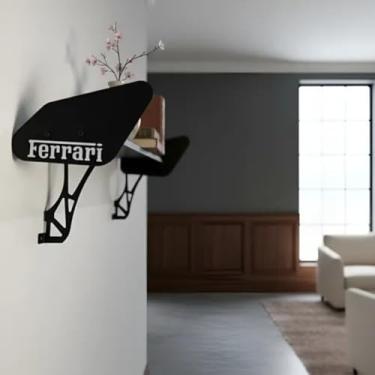 Imagem de Prateleira Suporte Organizador Estante Rack De Parede Suspenso Aerofolio Porsche Ferrari Lamborghini Industrial Aço E MDF Design Leve - Suporta de 25kg a 30kg - 120cm x 20cm x 1,8cm (FERRARI)