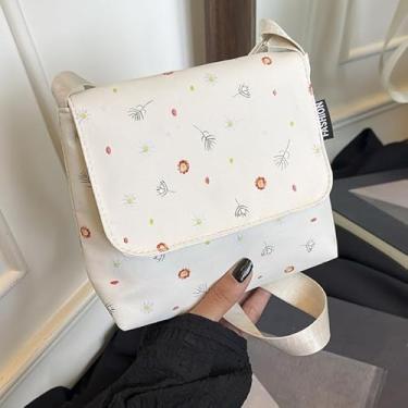 Imagem de Bolsa de ombro com bordado floral, bolsa transversal com costura delicada, bolsa feminina pequena, Branco, Medium, Mochila casual