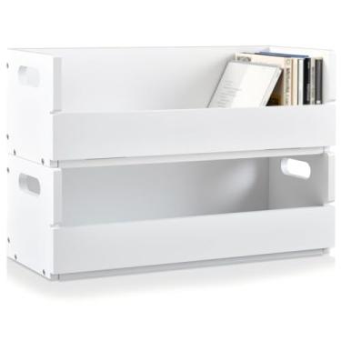 Imagem de CroBlissful 2 conjuntos de caixas de armazenamento de CD de madeira, prateleiras de fita cassete com alças de transporte, prateleira organizadora para capas de filmes, DVDs, cada conjunto pode