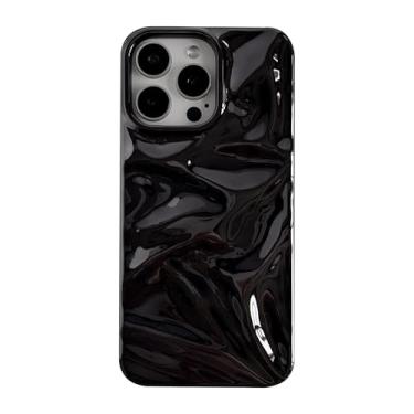 Imagem de Caseative Capa para iPhone 16, capa de telefone plissada com padrão ondulado de água de cor sólida (preta, 16)
