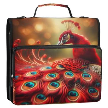 Imagem de Fichário rosa de 3,8 cm com 3 anéis, anel D, pena de pavão, fofo, organizador com zíper, vários bolsos, pasta de portfólio grande, bolsa escolar com alça de ombro