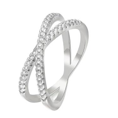 Imagem de LAIHUARYWA Anel Cruzado de Zircônia Cúbica de Ouro/Prata para Mulheres Simples Minimalista Aliança de Casamento de Noivado Empilhável X Anel Moderno Joias Presentes para Ela, Cobre, Zircônia cúbica