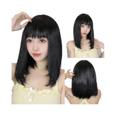 Imagem de Peruca Sintética Curta Lisa Castanho Claro Com Franja Para Mulheres Br