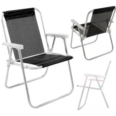 Imagem de Cadeira de Praia Alta Dobrável de Alumínio - Resistente com Apoio de Braço e Tecido Durável, Portátil para Camping, Varanda e Lazer ao Ar Livre (PRETO MORMAII)