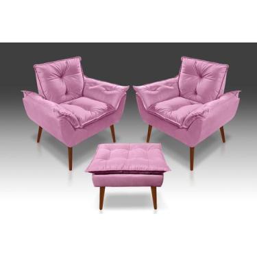 Imagem de Kit 02 Poltronas Opala+01 Puff Opala com Fibra Siliconada Suede Rosê-C