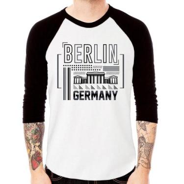 Imagem de Camiseta Raglan Berlim Alemanha Manga 3/4 - Foca na Moda, Branco, Pret