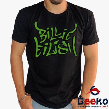 Imagem de Camiseta Billie Eilish 100% Algodão Geeko, Preto gola careca, Verde, M