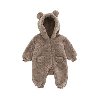 Imagem de Macacão De Fleece Com Capuz Para Bebê, Manga Longa, Roupa De Casa Para