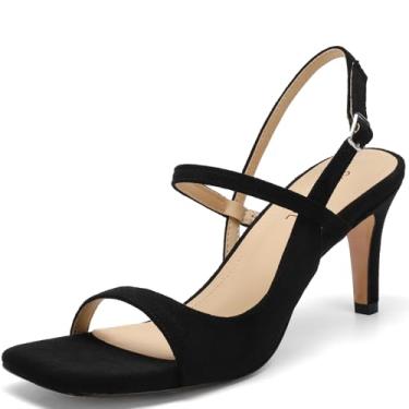 Imagem de SLXCHBSL Sandálias femininas de salto agulha quadradas, bico aberto, salto alto fino de 7,6 cm, tira no tornozelo, salto elegante para festa de casamento, formatura ou uso diário, Preto, 36