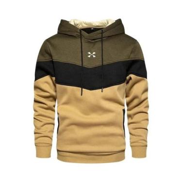 Imagem de Moletom Masculino Com Capuz Em Patchwork Casual Solto Quente Moda De R