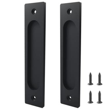 Imagem de Bonsicoky Puxadores deslizantes de porta de celeiro, pacote com 2 puxadores de descarga pretos foscos, ferragens de porta de bolso de liga de alumínio de 17 cm, puxadores de armário para celeiro
