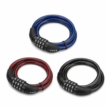 Imagem de Cadeado de Segurança com Senha Cabo Flexível em Aço Sem Chave Cores Diversas Trava com Segredo Combinação Numérica Retrátil Portátil para Bicicletas Motos e Mochilas