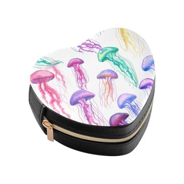 Imagem de Burbuja Caixa de joias colorida em forma de coração, mini estojo de joias de viagem para mulheres e meninas, estojo portátil organizador de armazenamento para brincos, anéis, colares e pulseiras