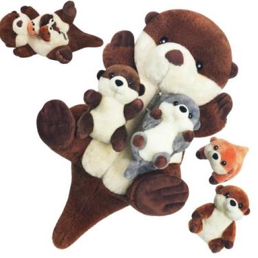 Imagem de Lontra marinha de bichos de pelúcia XYHQYB com 4 bebês e crianças de 3