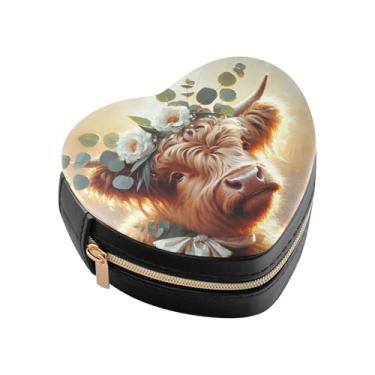 Imagem de Burbuja Caixa de joias em forma de coração com coroa de flores brancas para mulheres e meninas, estojo portátil organizador de armazenamento para brincos, anéis, colares e pulseiras