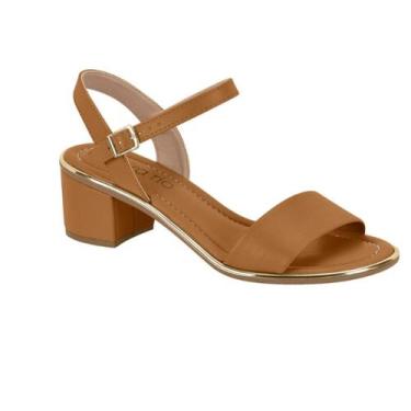 Imagem de Sandália Beira Rio Feminina Salto Bloco Detalhe Dourado Conforto Origi