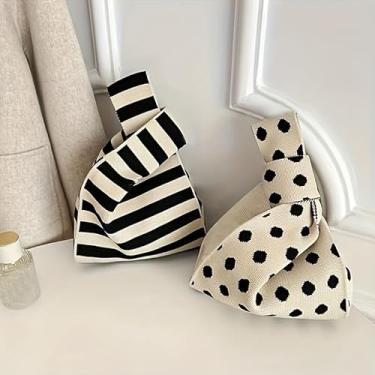Imagem de Bolsa feminina de malha listrada, sacola de tecido exclusiva com visual artesanal, bolsa de ombro casual para férias na praia, bolsa de compras macia e respirável de grande capacidade