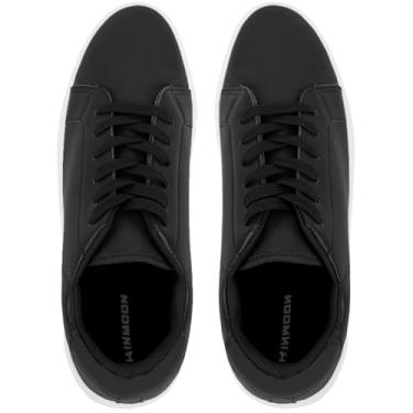 Imagem de CHIN·MOON Tênis feminino fashion branco couro sintético casual cano baixo cadarço tênis tênis, Preto, 35