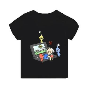 Imagem de Camiseta Infantil Preta De Manga Curta Pikmin 4 Com Estampa De Desenho