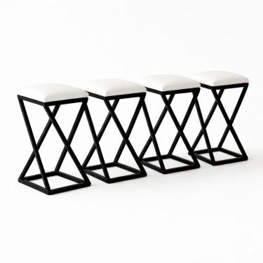 Imagem de Kit 4 Banqueta Baixa Bancada 50 Cm Bar Cozinha Balcão Corino Branco